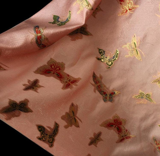 Butterfly Gold Weaving Rayon Fabric: Mongolian Tibetan Pattern, 58"W