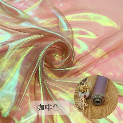 Iridescent Symphony Organza Fabric: Shimmering Crush Glass Yarn, 59" Wide