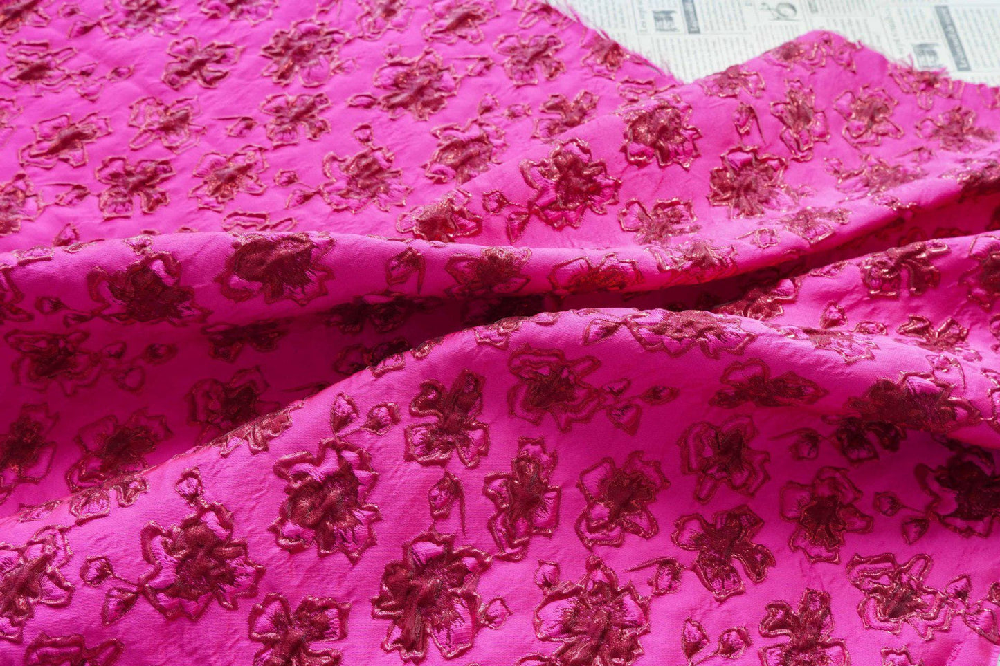 Gold Thread Jacquard Fabric: Fuchsia Upholstery, Costume, & Drapery
