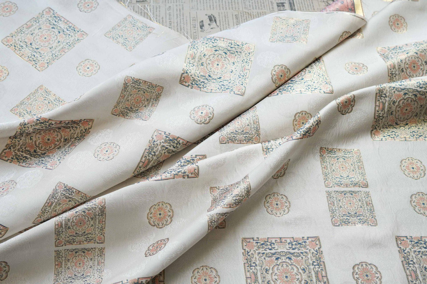 Song Brocade Fabric: 63"W Silk Rayon Blend, Tibetan Style