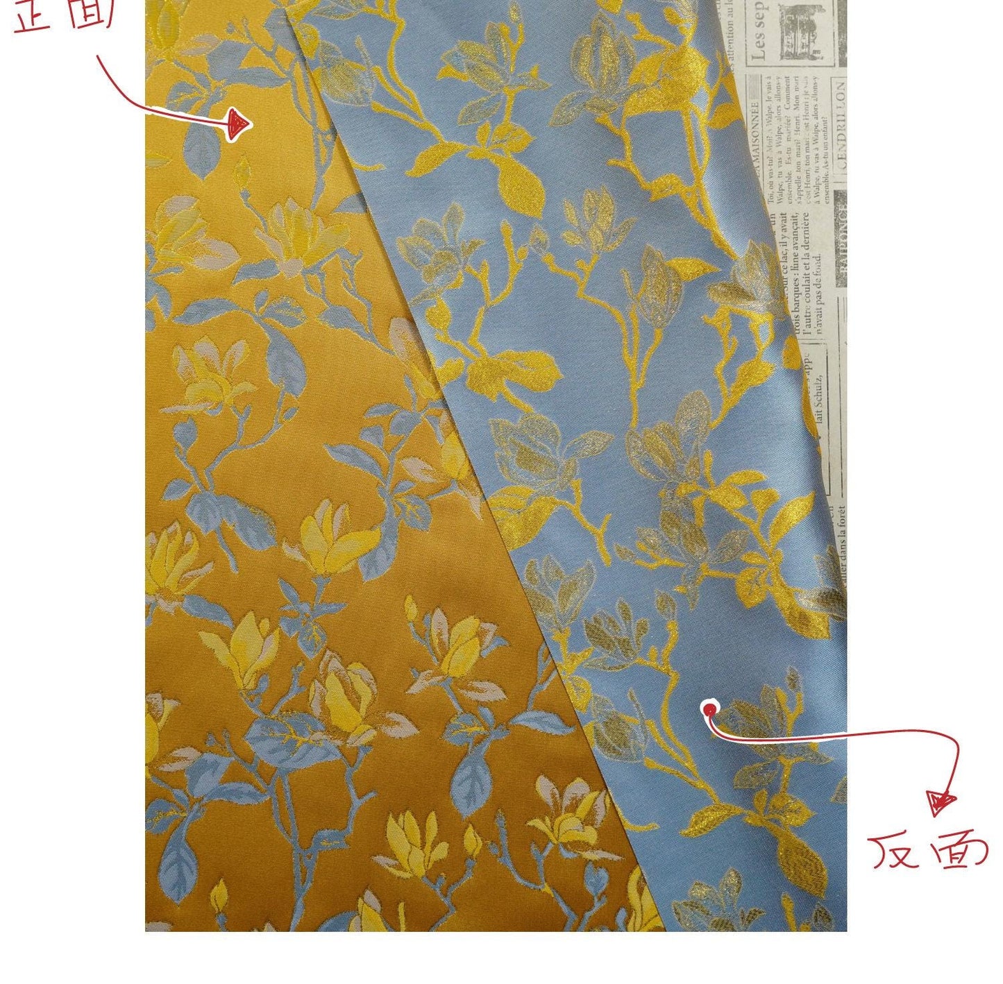 Yellow Magnolia Double-Sided Jacquard Upholstery Fabric ��� Elegant Home Decor Material by the Ya"Wide