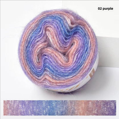 Rainbow Mohair Silk Yarn: Hand-Dyed Gradient Lace Knitting