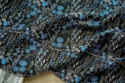 Blue Flower Jacquard Fabric: 3D Relief Polyester, 57" Wide