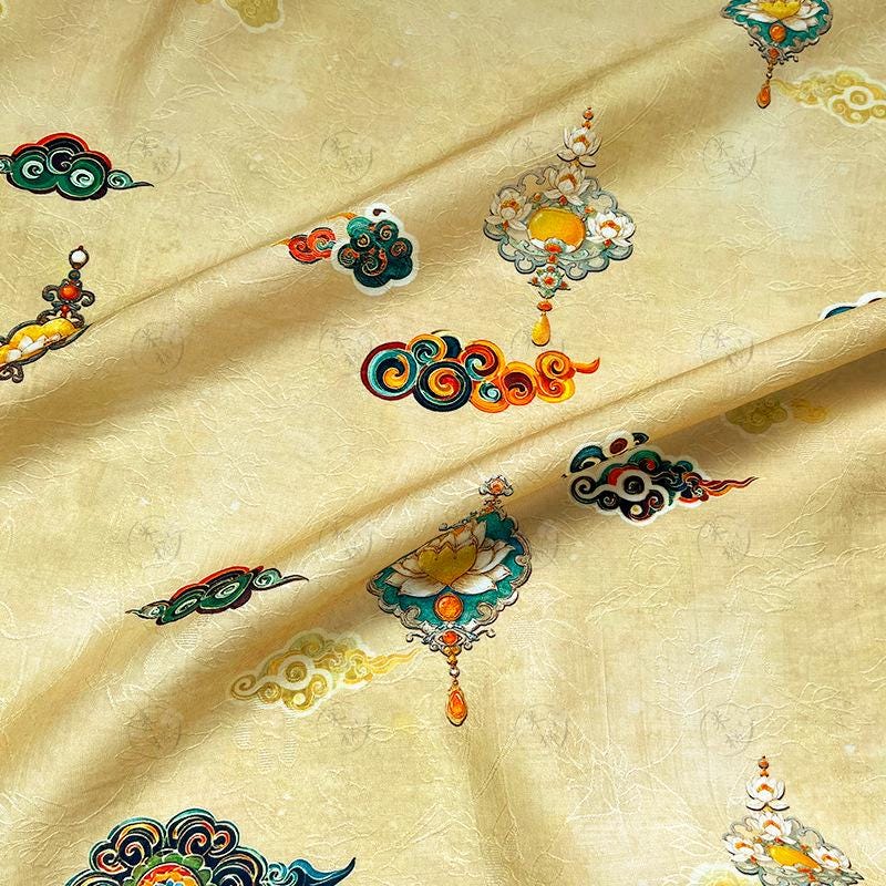 Lotus Cloud Tencel Jacquard Fabric: Elegant Hanfu & Qipao Sewing Material