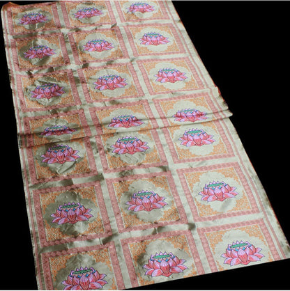 29"W Vintage Tibetan Brocade Fabric: Silk Satin Upholstery Textile