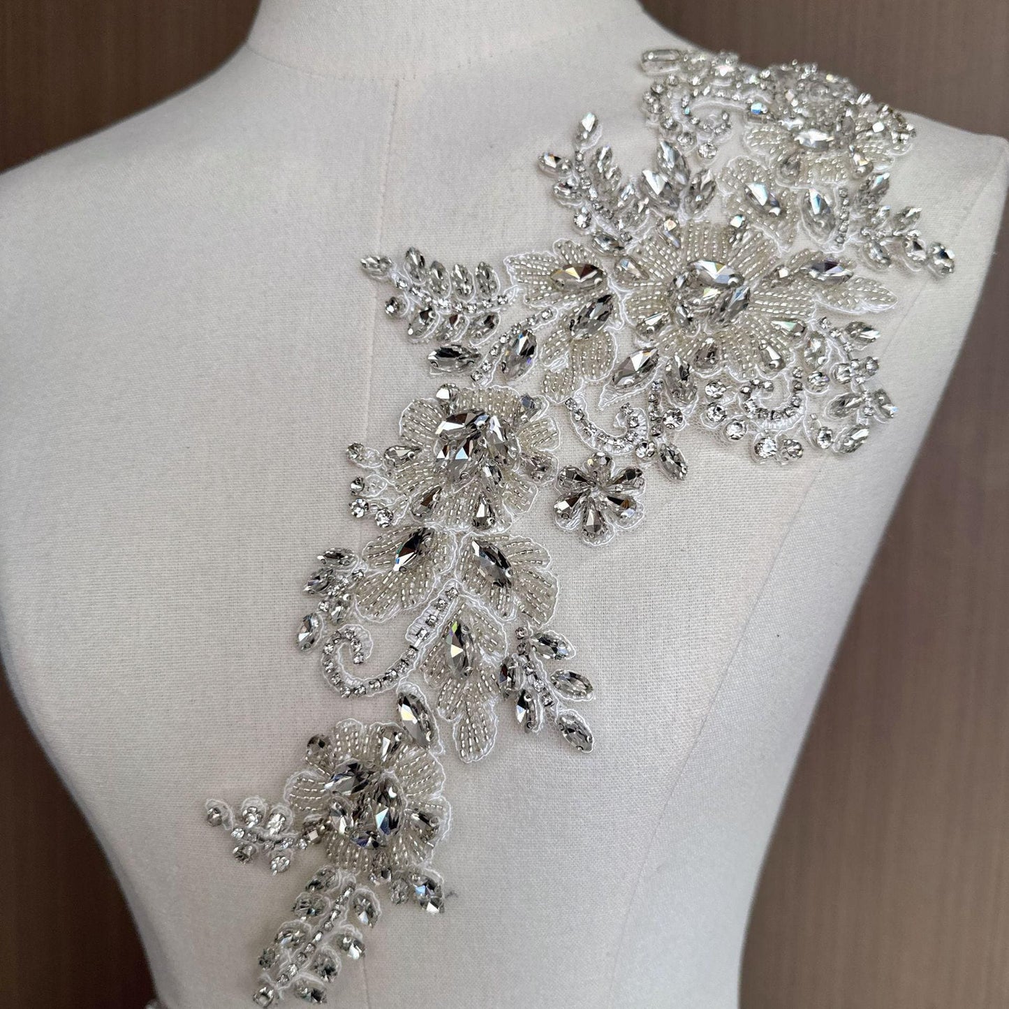 Embroidered Rhinestone Lace Trim: Bridal Wedding Dress Applique