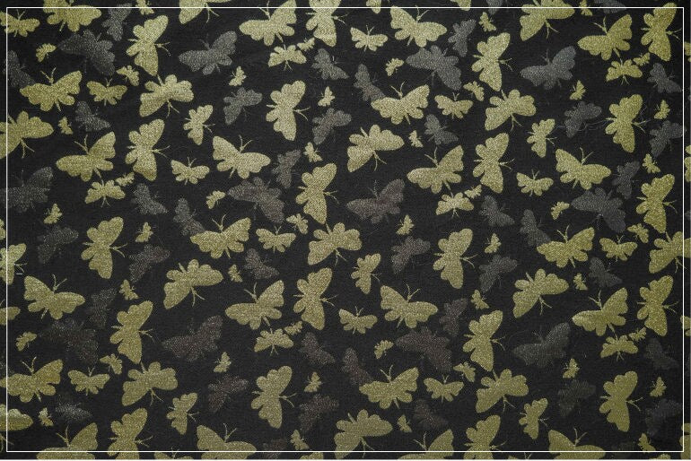 Gold Butterfly Jacquard Fabric: Embossed Woven Upholstery, Costume, Curtain, Bag, Dress (55"W)