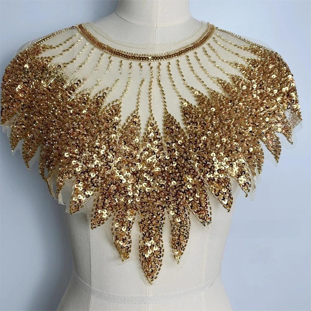 Gold Sequin Embroidered Collar Appliqu��: DIY Clothing Accessory (50x3