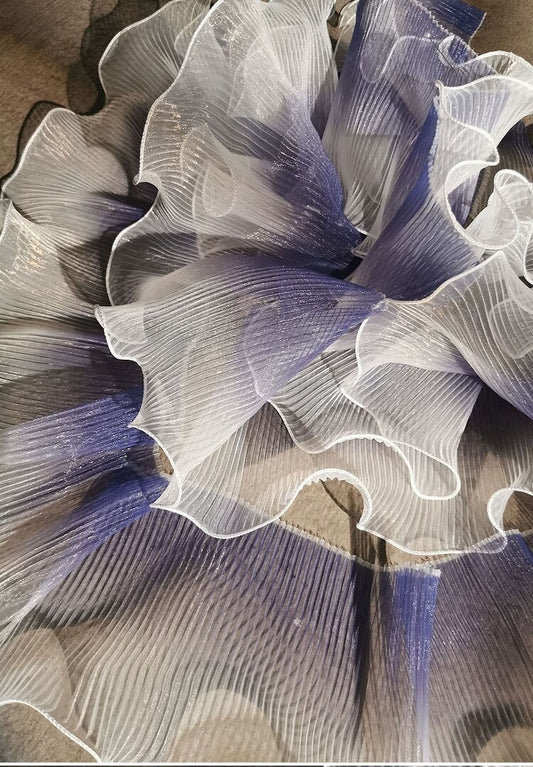 Pleated Ruffle Organza Fabric: 3D Folds, Stiff Texture - 5.9" Wide