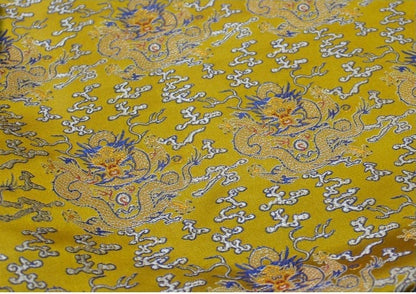 Yellow Dragon Brocade Fabric: Chinese Silk Damask, Cheongsam Costume Decor