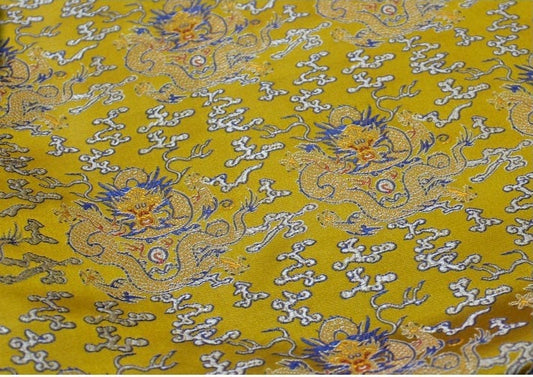 Tissu brocart Dragon Jaune : Damas de soie chinois, décoration de costume Cheongsam