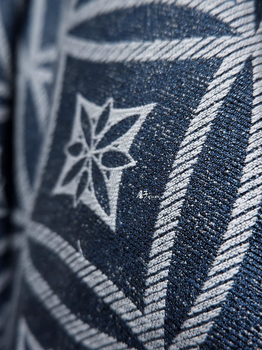 Jacquard Denim Fabric: Linear Geometric Pattern, 57" Wide