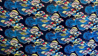 Japanese Fan Fabric: Multicolor Cotton Linen, 59" Wide