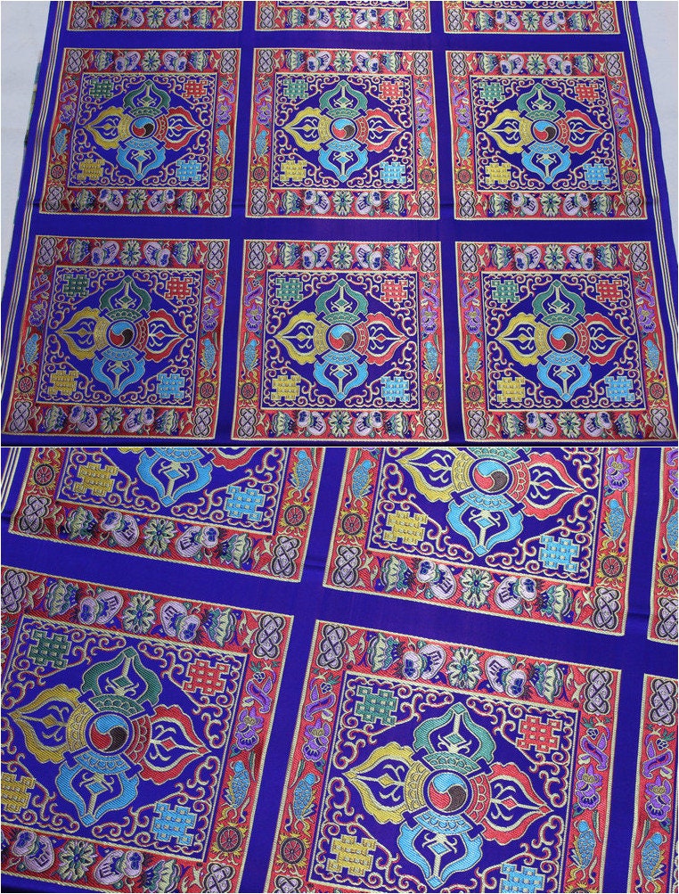 Tissu brocart tibétain vintage : textile bouddhiste, satin de soie (29 pouces de large)