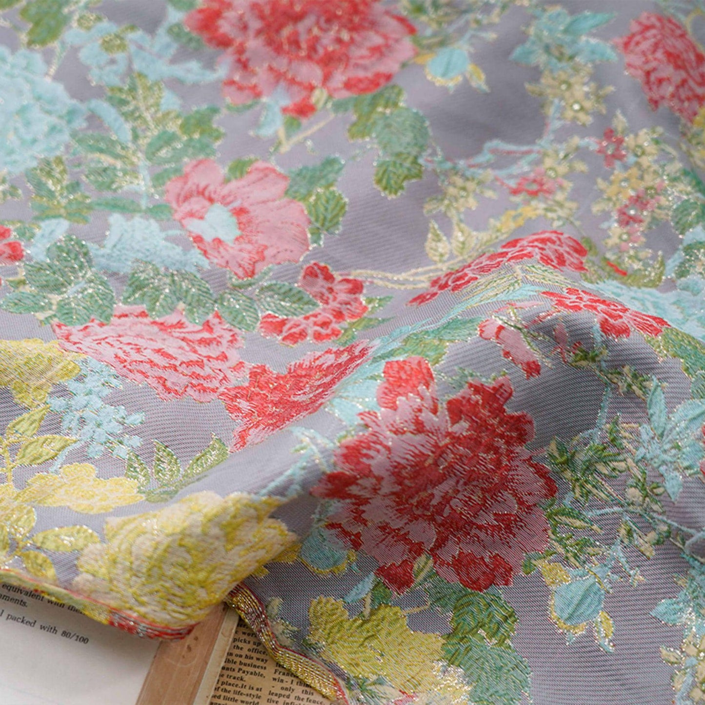 Gold Foil Peony Jacquard Fabric: Elegant Upholstery & Sewing (56"W)