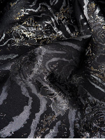 Gold & Silver Rose Polyester Fabric: Shiny Designer Material, 45"W