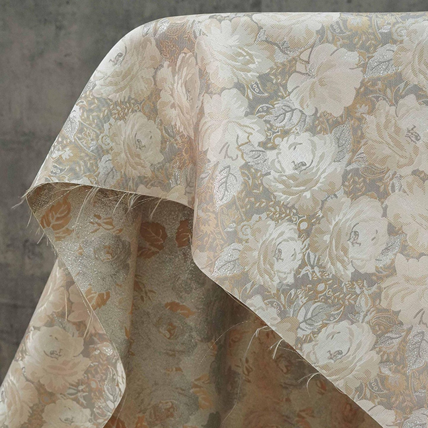 Embroidered Jacquard Fabric: Silver Thread Floral Design, Upholstery & Costume - By the Meter
