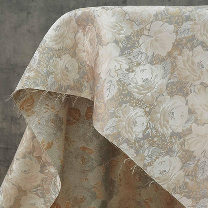 Embroidered Jacquard Fabric: Silver Thread Floral Design, Upholstery & Costume - By the Meter