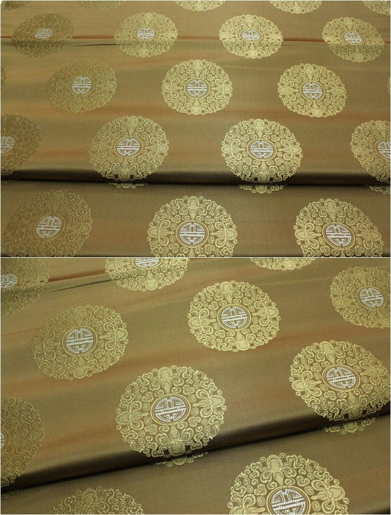 Chinese Fu Symbol Brocade Fabric: Floral Jacquard Satin (29.5"W)
