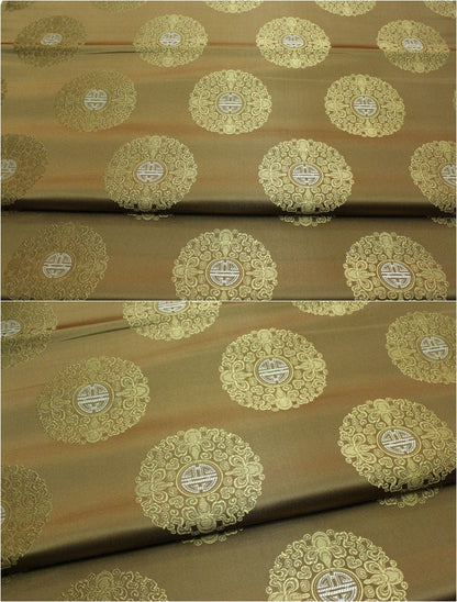 Chinese Fu Symbol Brocade Fabric: Floral Jacquard Satin (29.5"W)