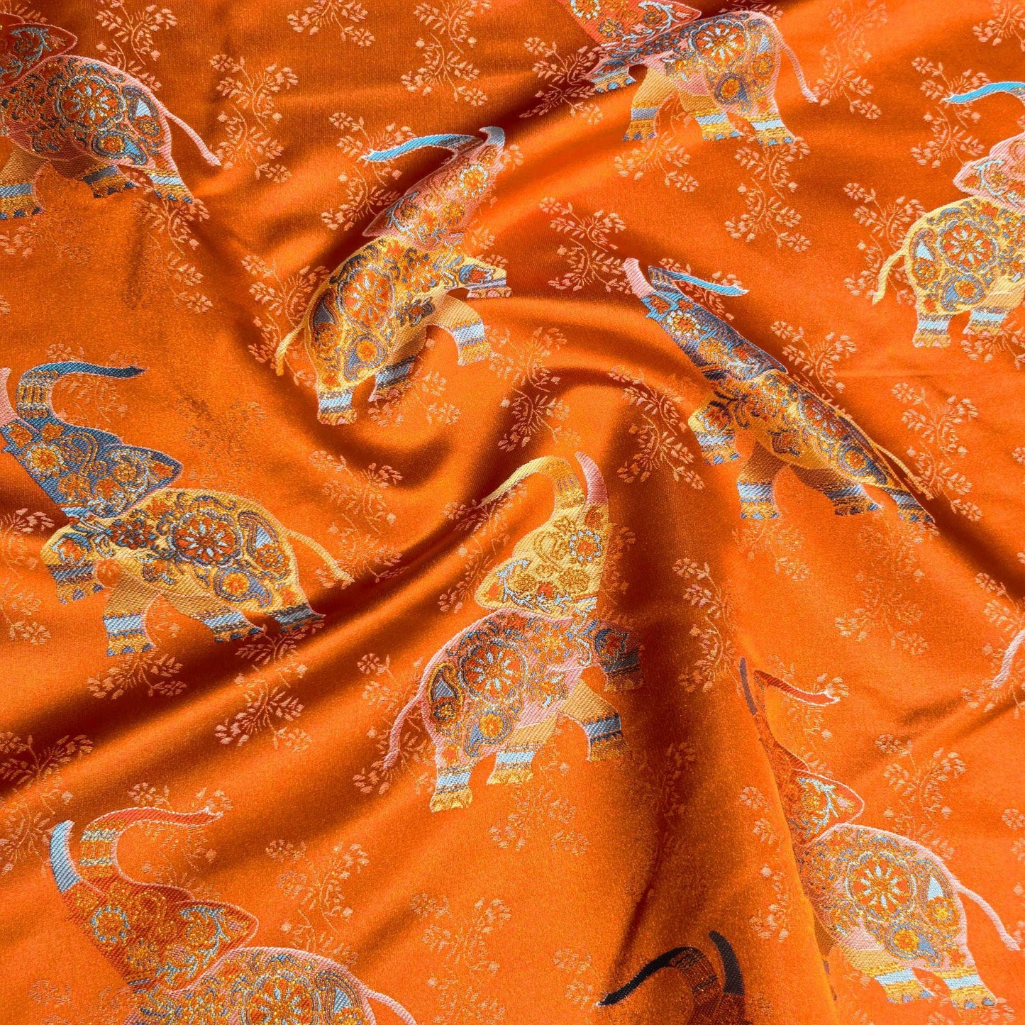 Orange Elephant Jacquard Brocade Fabric ��� Song-Style Upholstery Ma