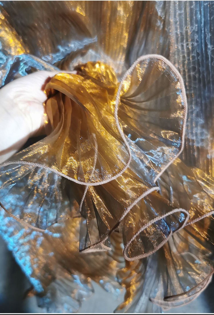 Pleated Big Wave Laser Organza Fabric - 57" W Stiff Texture