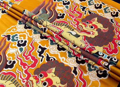 Tibetan Kirin Fabric: Silk Rayon Blend, Dharma Pad Upholstery