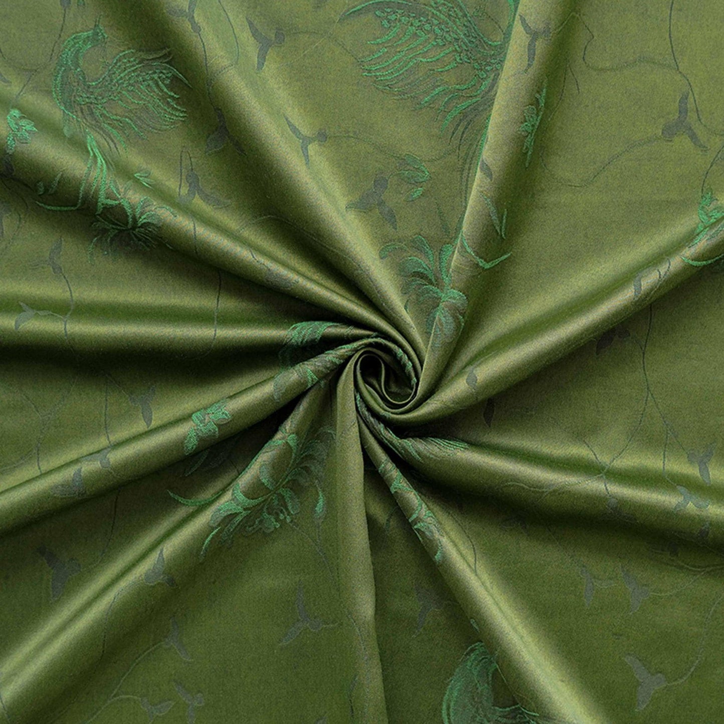 Dark Green Jacquard Fabric with Subtle Phoenix Pattern for Qipao Dressmaking, 54"Wide