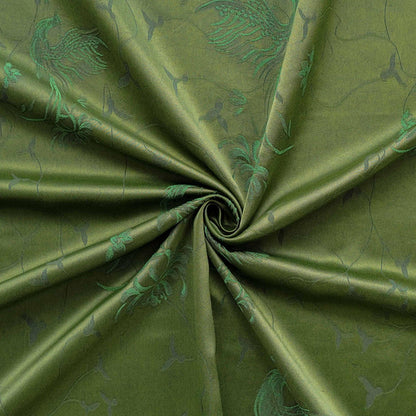 Dark Green Jacquard Fabric with Subtle Phoenix Pattern for Qipao Dressmaking, 54"Wide