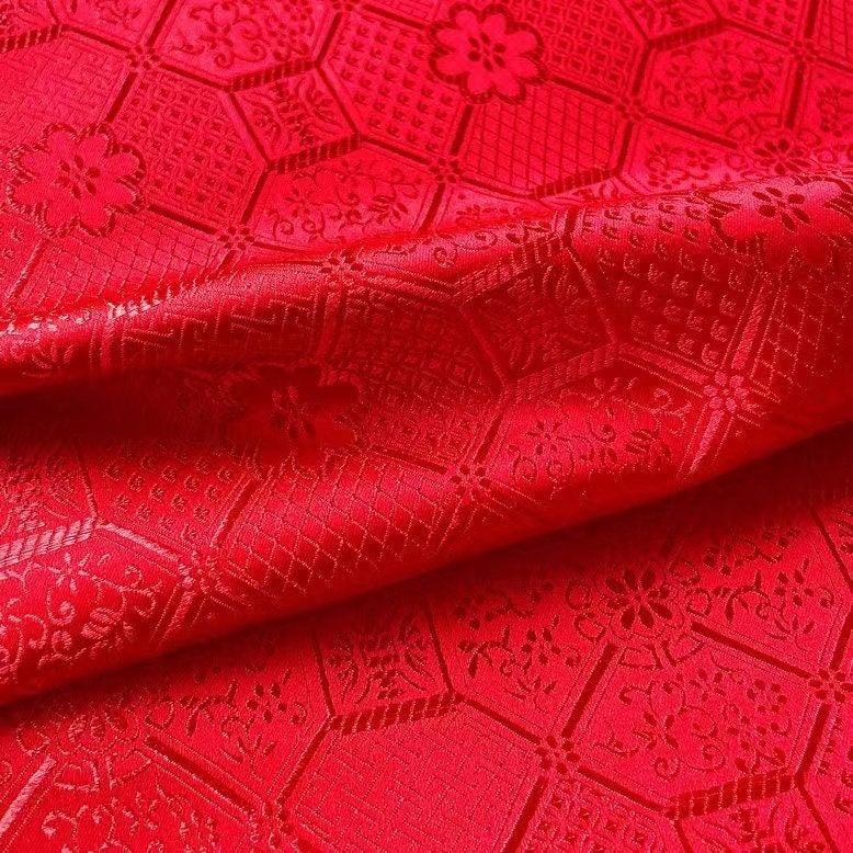 Bao Xianghua Brocade Fabric: Silver Satin, 29.5" Wide, Upholstery & Sewing