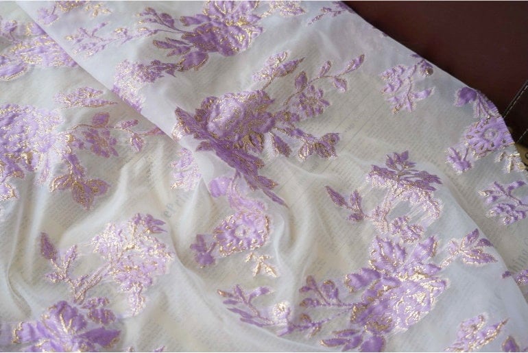 Lilac Flower Jacquard Fabric: 3D Embroidery, Costume & Decor