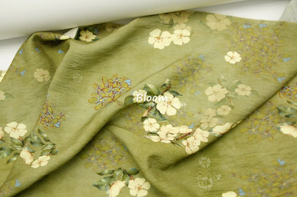 Floral Autumn Green Hemp Tencel Linen Fabric: Sewing & Crafts