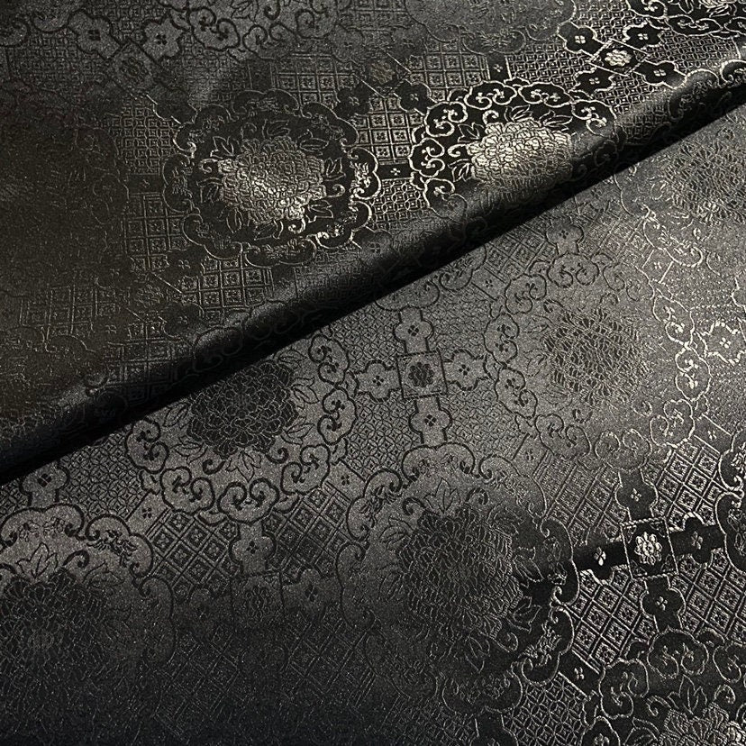 Black & White Metallic Silk Brocade Fabric: Traditional Upholstery, Quilting - By The Meter