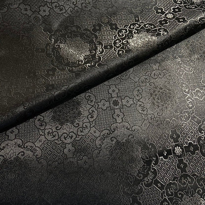 Black & White Metallic Silk Brocade Fabric: Traditional Upholstery, Quilting - By The Meter
