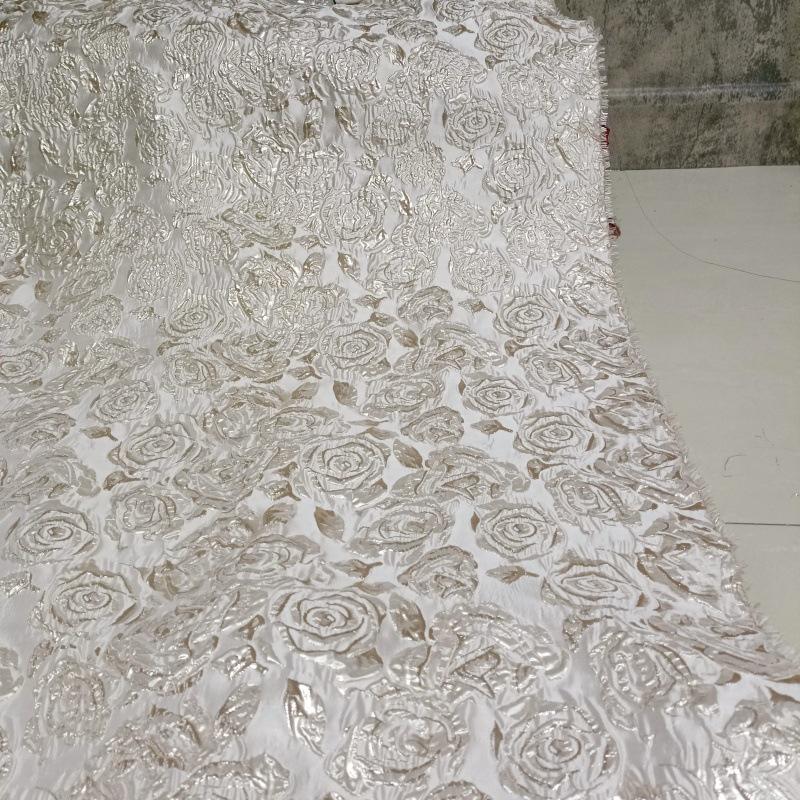 Metallic Rose Jacquard Fabric: 3D Texture, 54" Wide