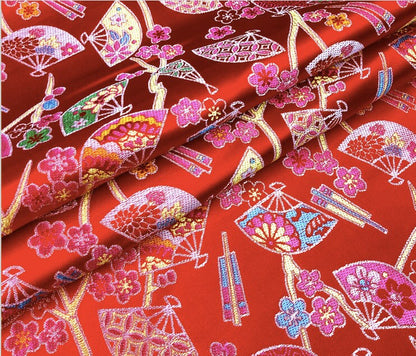 Japanese Fan Jacquard Brocade Fabric: Shiny Silk Rayon Blend, 59" Wide