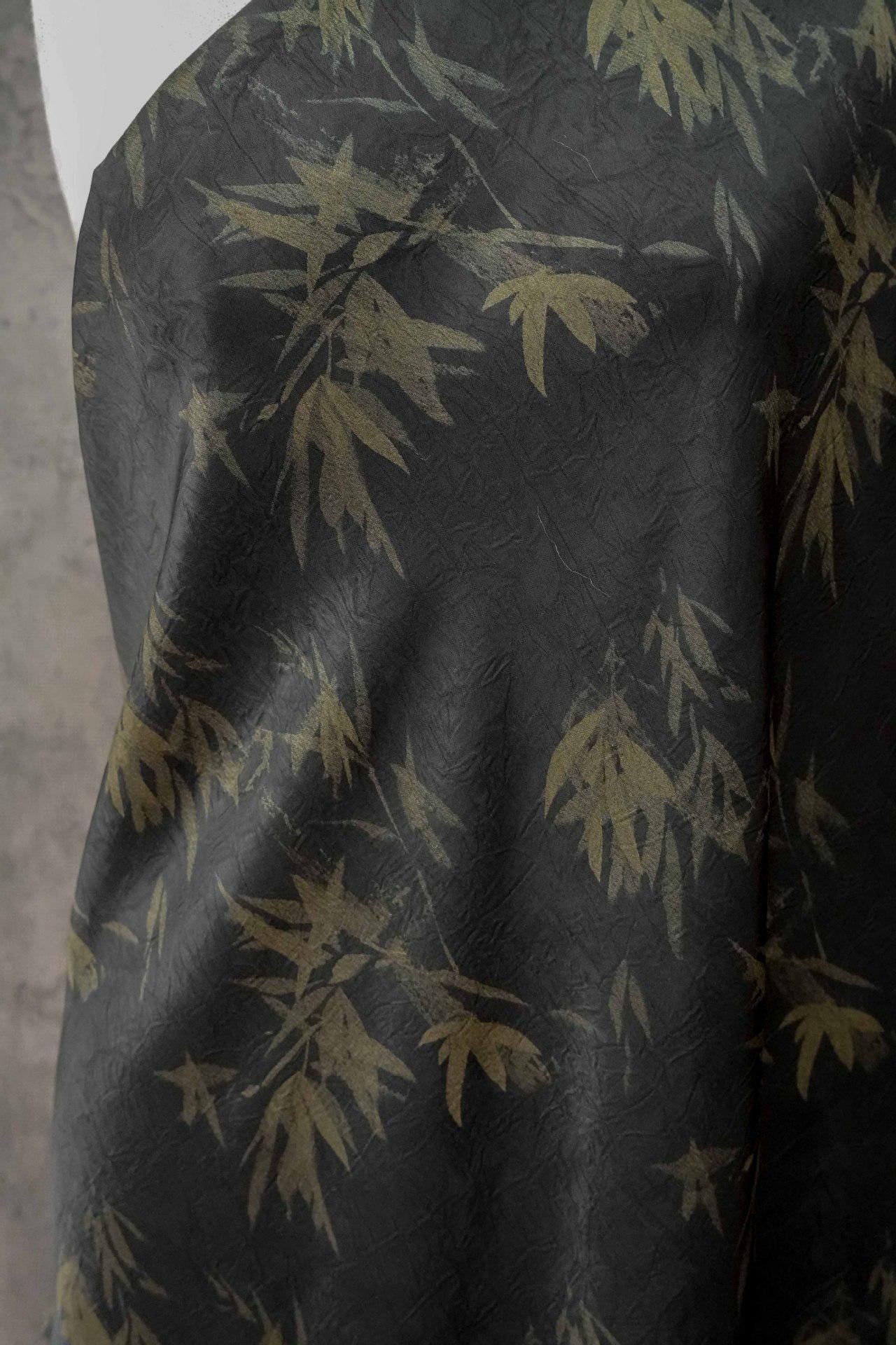 Bamboo Leaf Print Satin Rayon Fabric: Drapey Sewing Material