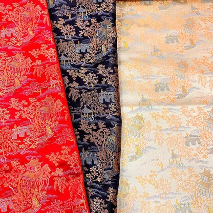 Ancient Chinese Brocade Fabric: 59"W Damask Pattern, Upholstery & Sewing