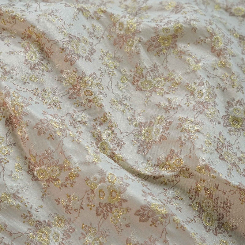 Gold Thread Floral Jacquard Fabric: 3D Texture, 60" Wide