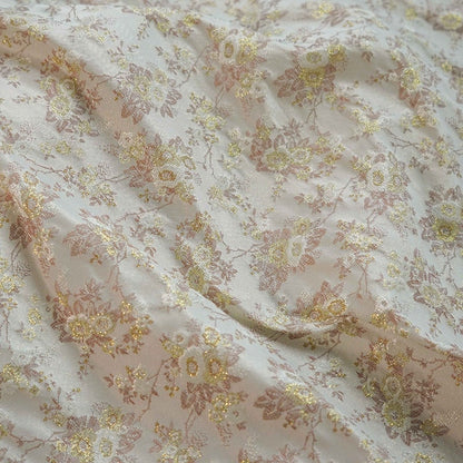 Gold Thread Floral Jacquard Fabric: 3D Texture, 60" Wide
