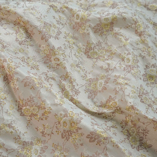 Gold Thread Floral Jacquard Fabric: 3D Texture, 60" Wide