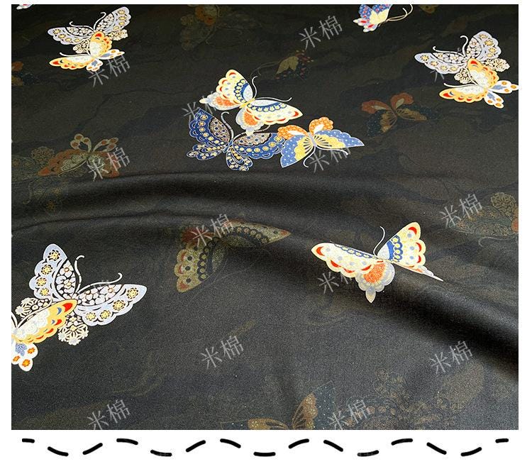 Butterfly Print Cotton Fabric: Black New Chinese Style (56" Wide)