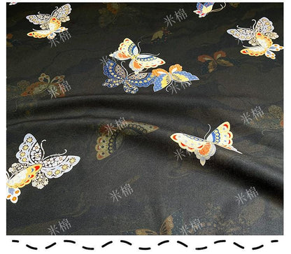 Butterfly Print Cotton Fabric: Black New Chinese Style (56" Wide)