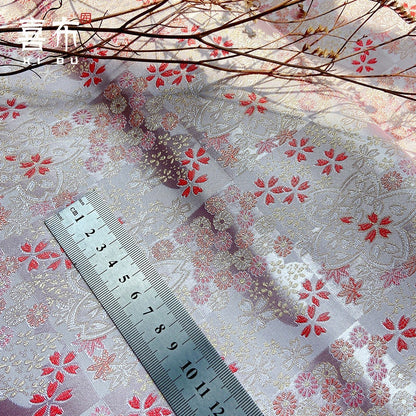 Japanese Cherry Blossom Brocade Fabric: Pink Silk Kinran for Kimono, Bowknot