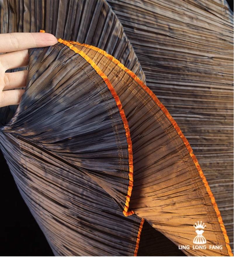 Two-Tone Pleated Polyester Fabric: Hand-Pressed Crepe, 55" Wide