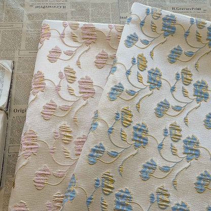Floral Jacquard Woven Fabric: Gold Thread Embossed Upholstery, 57"W
