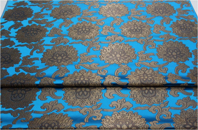 Tissu brocart de soie à motif de lotus : décoration chinoise rétro, matelassage, costume - 75 cm de large