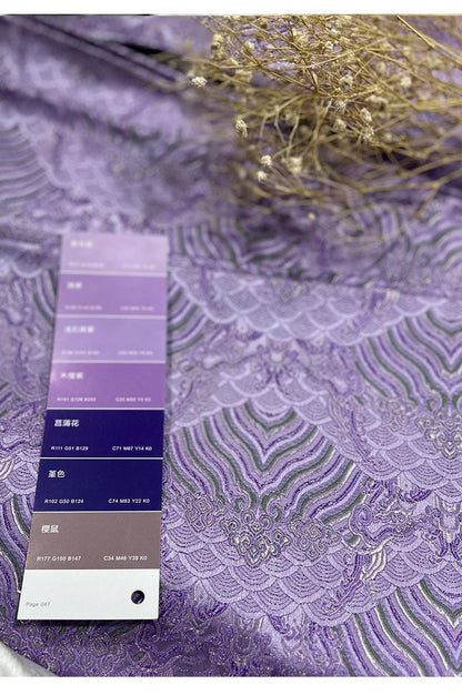 Lilac Ocean Waves Brocade Fabric: Silk Rayon Jacquard, 29.5" Wide