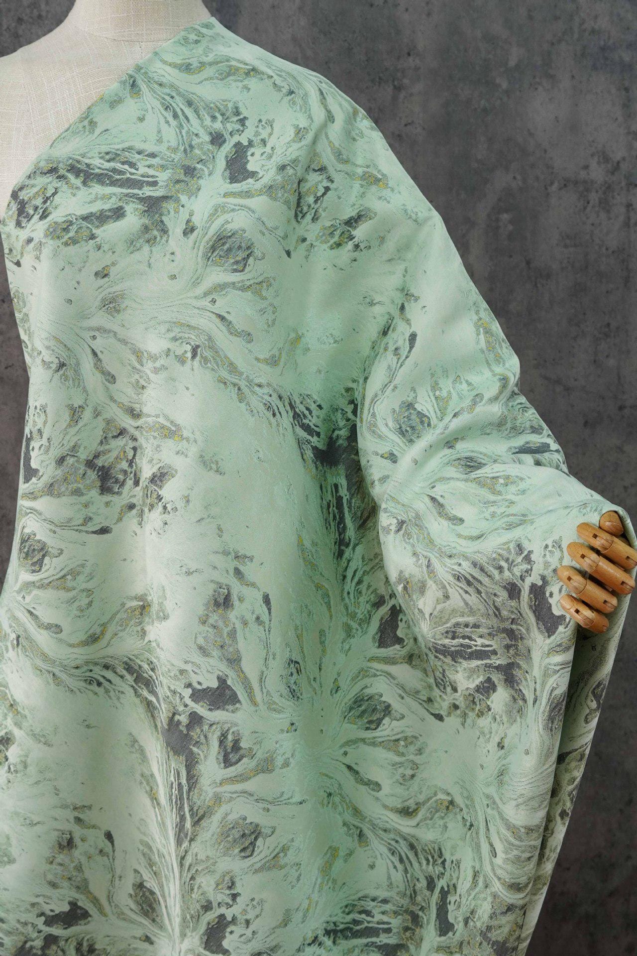 Gilded Marble Jacquard Fabric with Gold & Silver Threads ��� Luxury Brocade for Upholstery, Curtains, Fashion, D"Wide