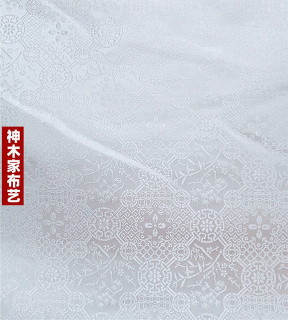 Tissu brocart de rayonne vert émeraude : motif floral et aquatique, 75 cm de large